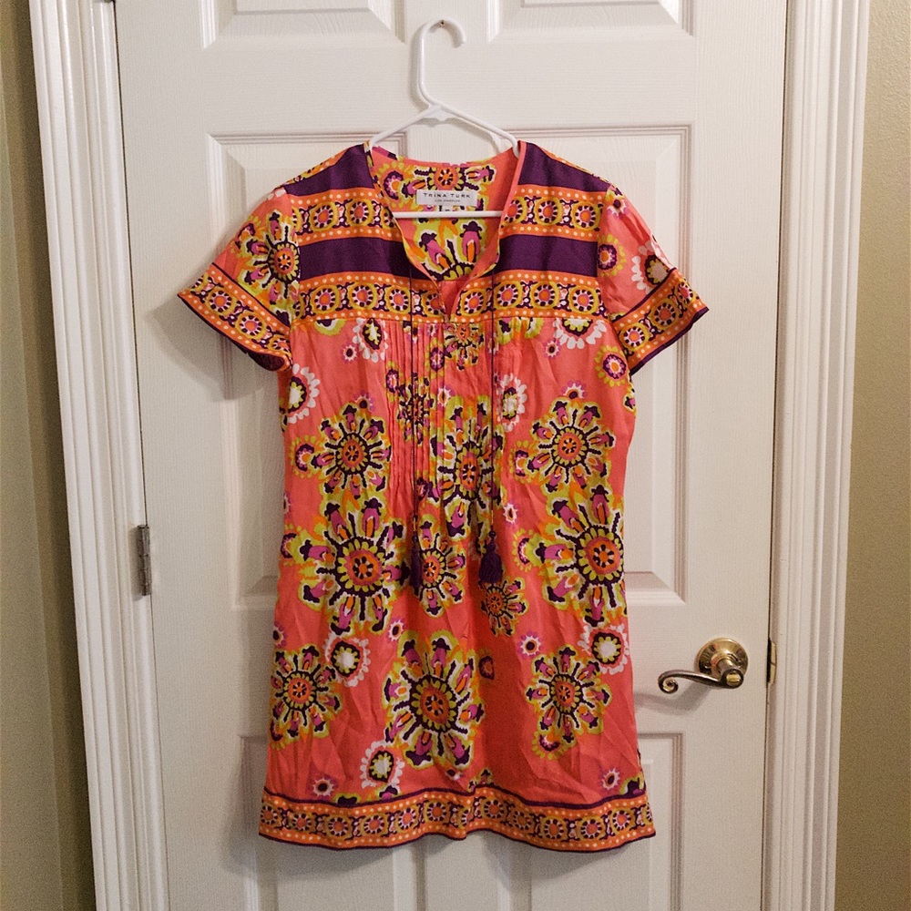 NWOT Trina Turk 100% Silk Spring Dress w/Tassels